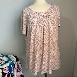 Worthington 1X Pink Geometric Design Short Sleeve Blouse Top
